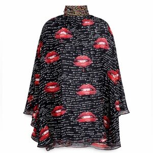 NEW Camilla Crystal Embellished Silk Blouse Black Graphic Ruffled Sleeves M